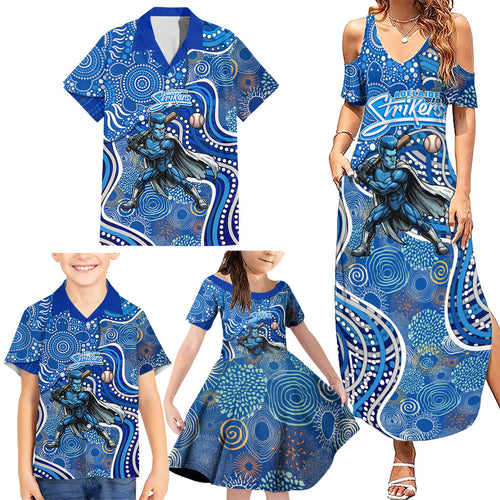 Adelaide Strikers Family Matching Summer Maxi Dress and Hawaiian Shirt Indigenous Dot Art Superhero Batter Tribal Pattern
