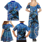 Adelaide Strikers Family Matching Summer Maxi Dress and Hawaiian Shirt Indigenous Dot Art Superhero Batter Tribal Pattern