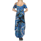 Adelaide Strikers Family Matching Summer Maxi Dress and Hawaiian Shirt Indigenous Dot Art Superhero Batter Tribal Pattern