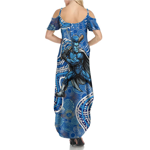 Adelaide Strikers Family Matching Summer Maxi Dress and Hawaiian Shirt Indigenous Dot Art Superhero Batter Tribal Pattern