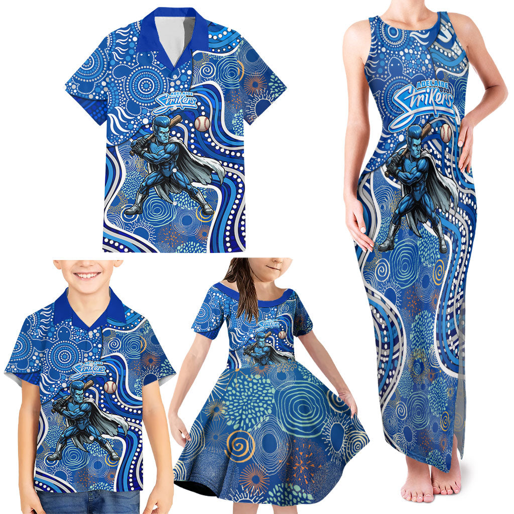 Adelaide Strikers Family Matching Tank Maxi Dress and Hawaiian Shirt Indigenous Dot Art Superhero Batter Tribal Pattern