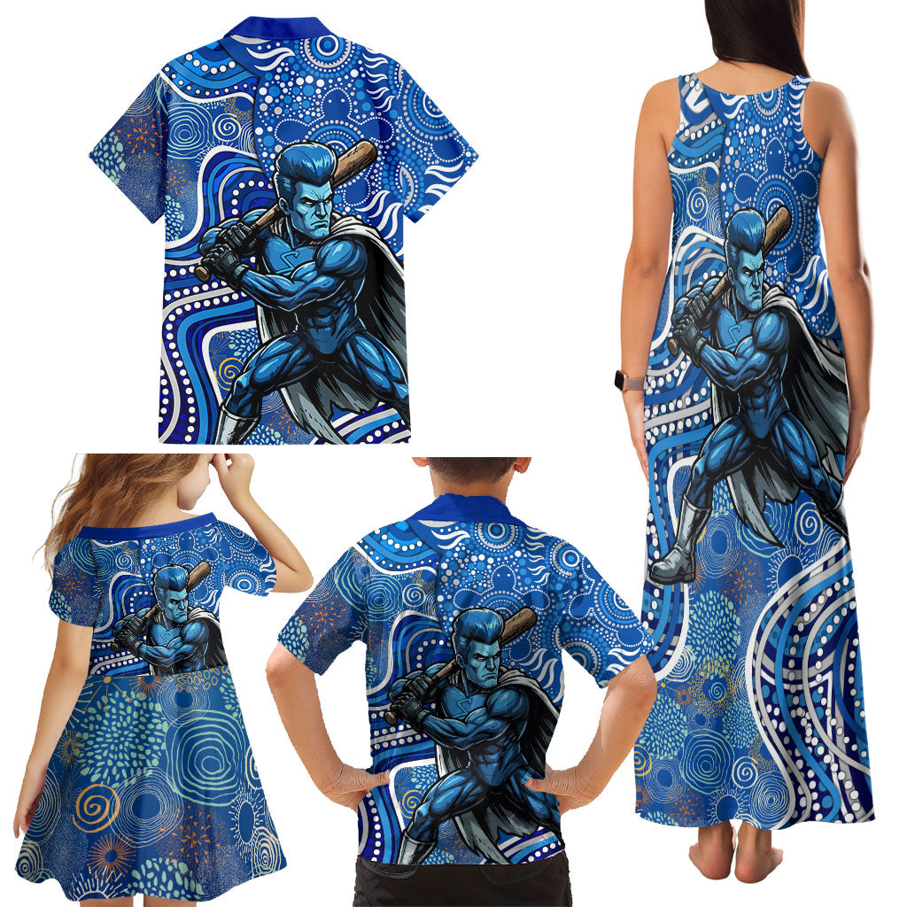 Adelaide Strikers Family Matching Tank Maxi Dress and Hawaiian Shirt Indigenous Dot Art Superhero Batter Tribal Pattern