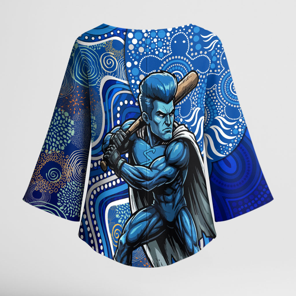 Adelaide Strikers Kimono Sleeve Blouse Indigenous Dot Art Superhero Batter Tribal Pattern