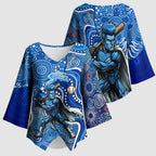 Adelaide Strikers Kimono Sleeve Blouse Indigenous Dot Art Superhero Batter Tribal Pattern