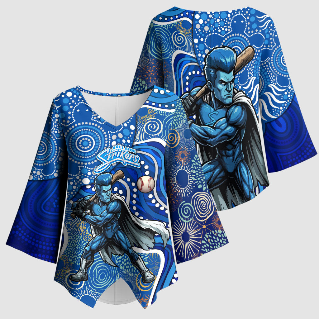 Adelaide Strikers Kimono Sleeve Blouse Indigenous Dot Art Superhero Batter Tribal Pattern