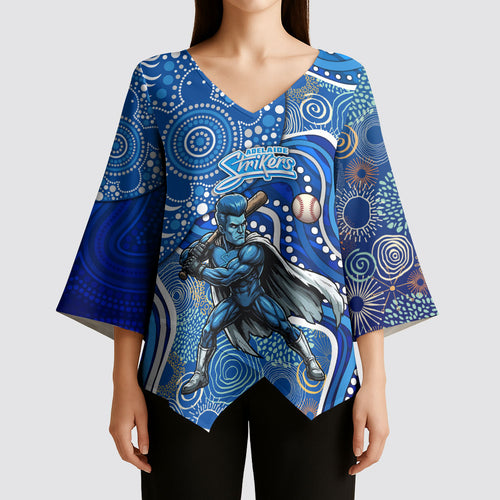 Adelaide Strikers Kimono Sleeve Blouse Indigenous Dot Art Superhero Batter Tribal Pattern