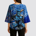 Adelaide Strikers Kimono Sleeve Blouse Indigenous Dot Art Superhero Batter Tribal Pattern
