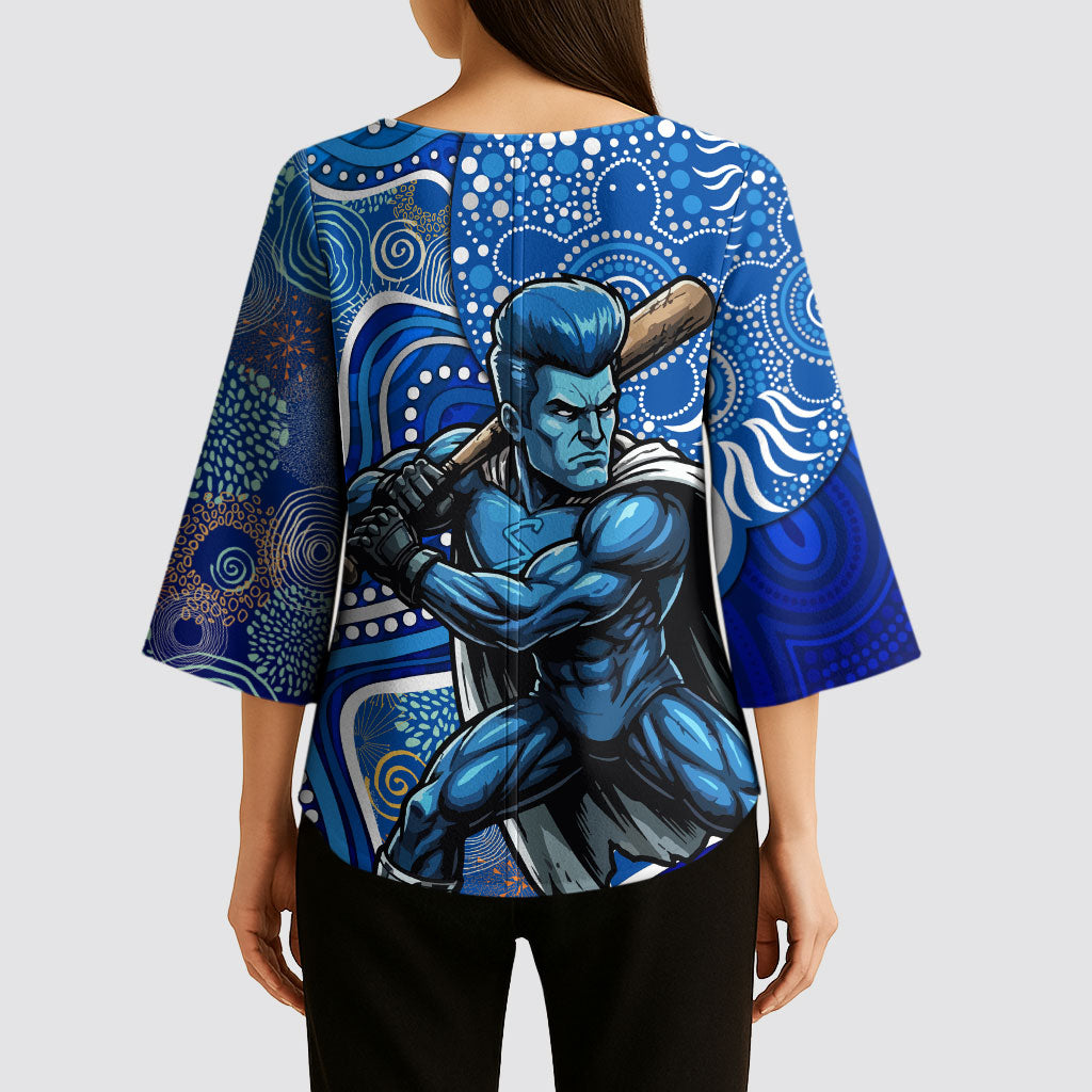 Adelaide Strikers Kimono Sleeve Blouse Indigenous Dot Art Superhero Batter Tribal Pattern