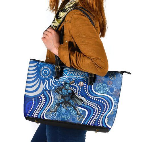 Adelaide Strikers Leather Tote Bag Indigenous Dot Art Superhero Batter Tribal Pattern