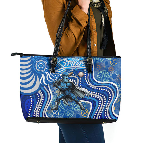 Adelaide Strikers Leather Tote Bag Indigenous Dot Art Superhero Batter Tribal Pattern