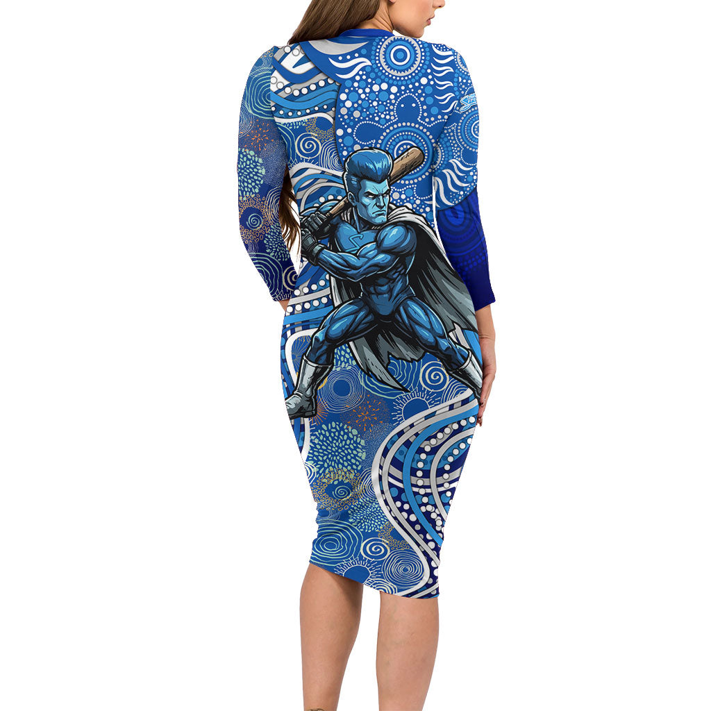 Adelaide Strikers Long Sleeve Bodycon Dress Indigenous Dot Art Superhero Batter Tribal Pattern