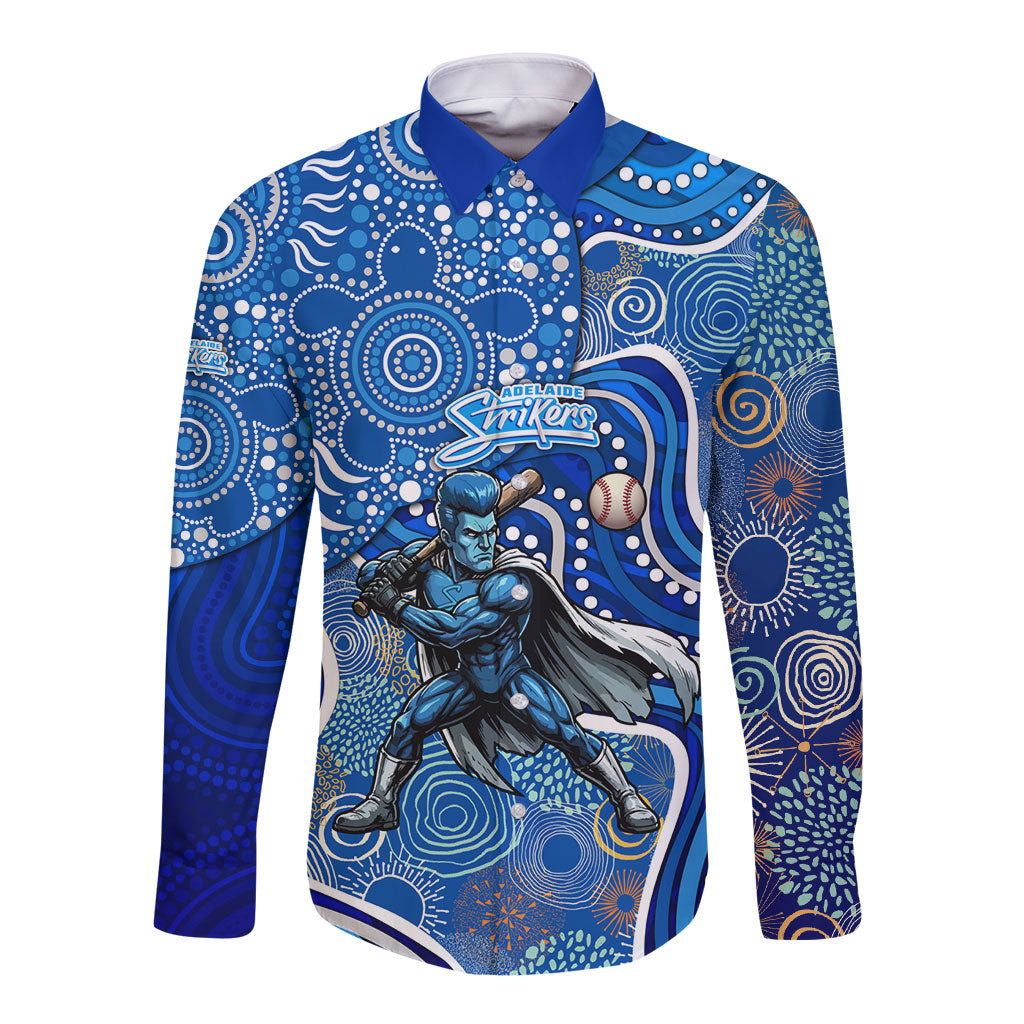 Adelaide Strikers Long Sleeve Button Shirt Indigenous Dot Art Superhero Batter Tribal Pattern