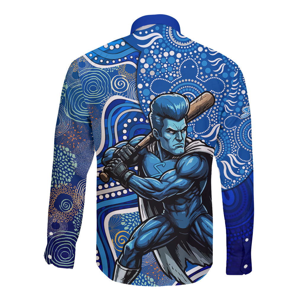 Adelaide Strikers Long Sleeve Button Shirt Indigenous Dot Art Superhero Batter Tribal Pattern