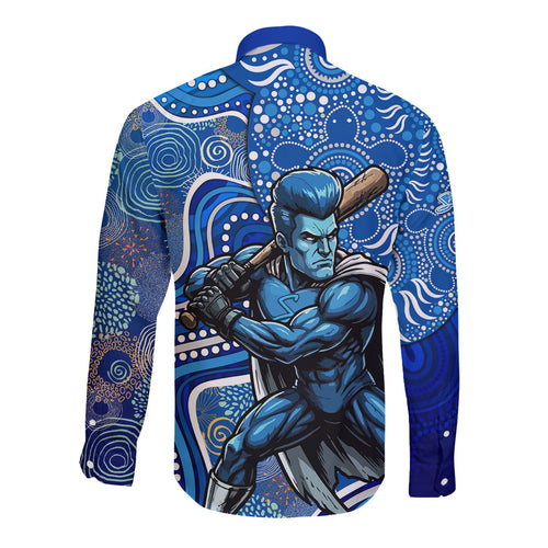 Adelaide Strikers Long Sleeve Button Shirt Indigenous Dot Art Superhero Batter Tribal Pattern