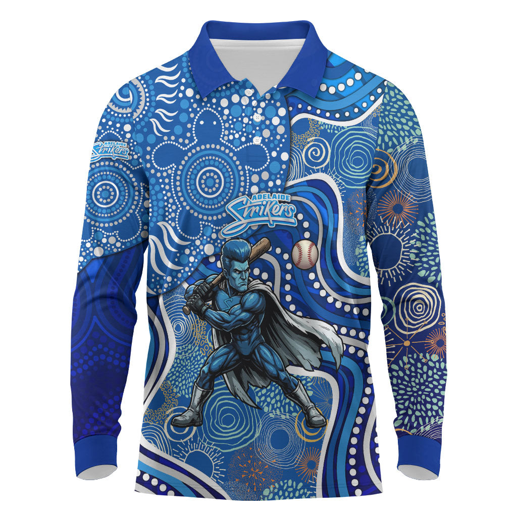Adelaide Strikers Long Sleeve Polo Shirt Indigenous Dot Art Superhero Batter Tribal Pattern