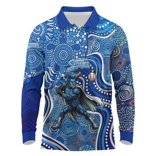 Adelaide Strikers Long Sleeve Polo Shirt Indigenous Dot Art Superhero Batter Tribal Pattern