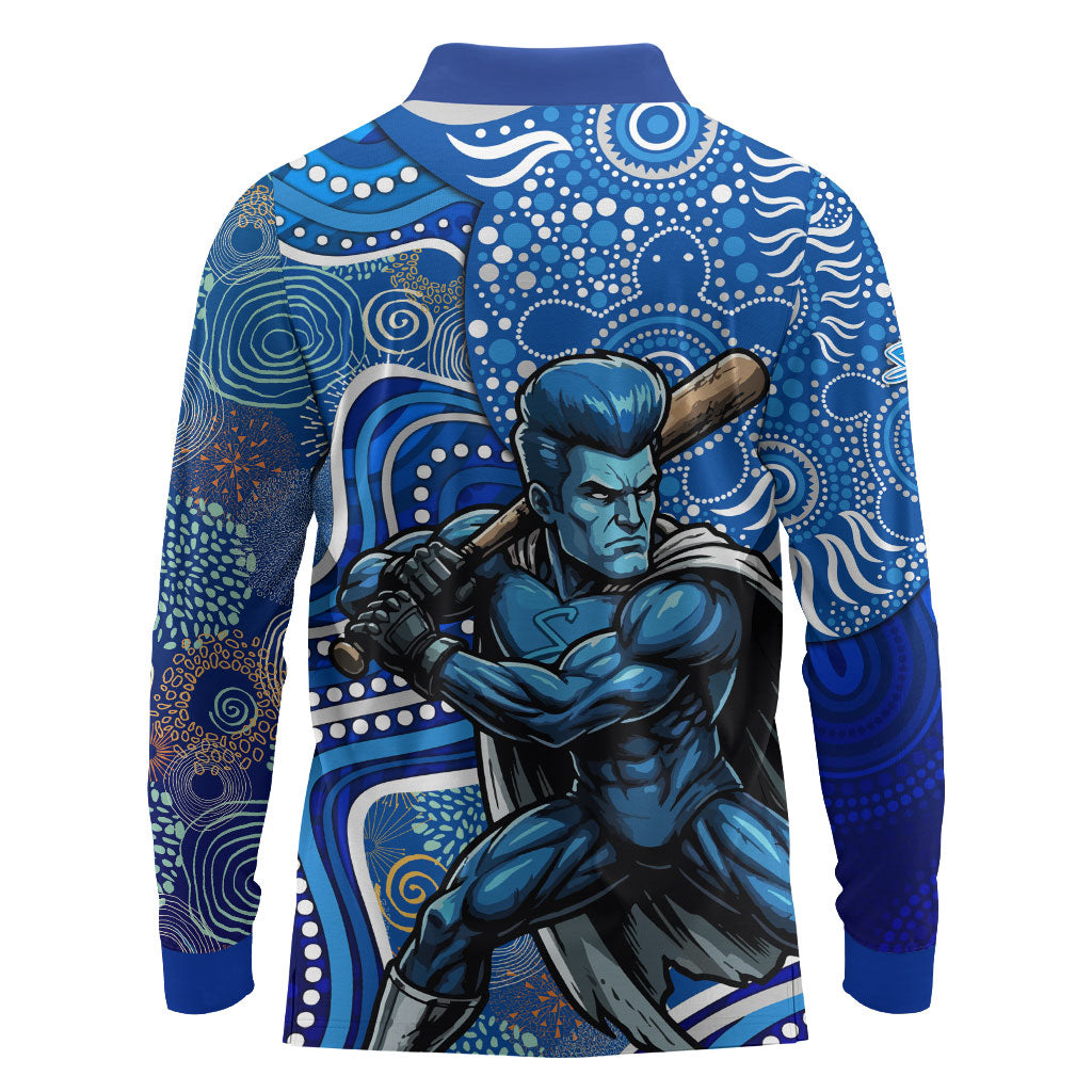 Adelaide Strikers Long Sleeve Polo Shirt Indigenous Dot Art Superhero Batter Tribal Pattern