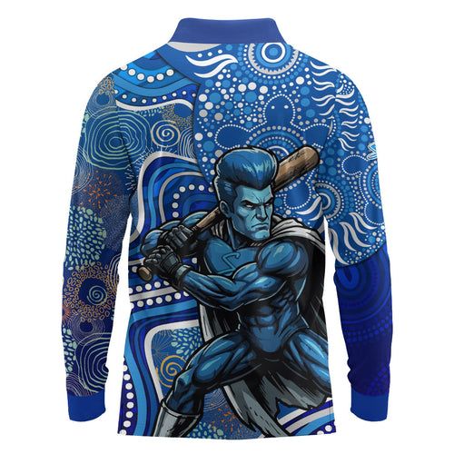 Adelaide Strikers Long Sleeve Polo Shirt Indigenous Dot Art Superhero Batter Tribal Pattern