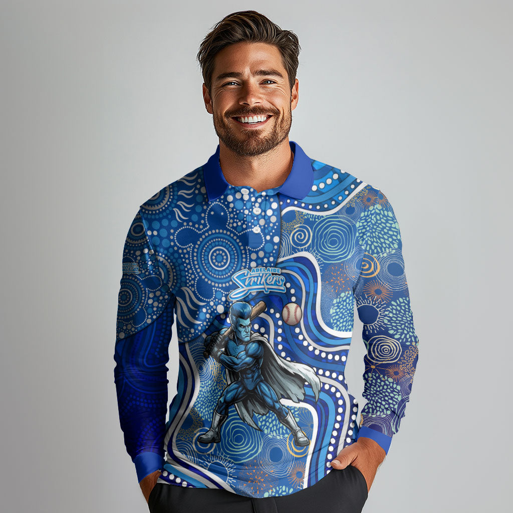 Adelaide Strikers Long Sleeve Polo Shirt Indigenous Dot Art Superhero Batter Tribal Pattern
