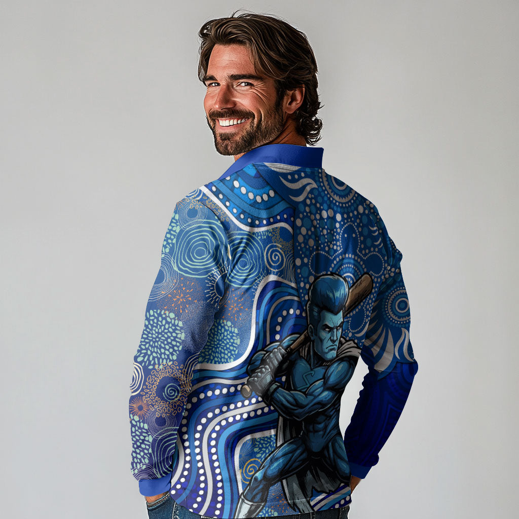 Adelaide Strikers Long Sleeve Polo Shirt Indigenous Dot Art Superhero Batter Tribal Pattern