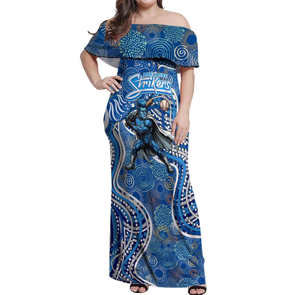 Adelaide Strikers Off Shoulder Maxi Dress Indigenous Dot Art Superhero Batter Tribal Pattern