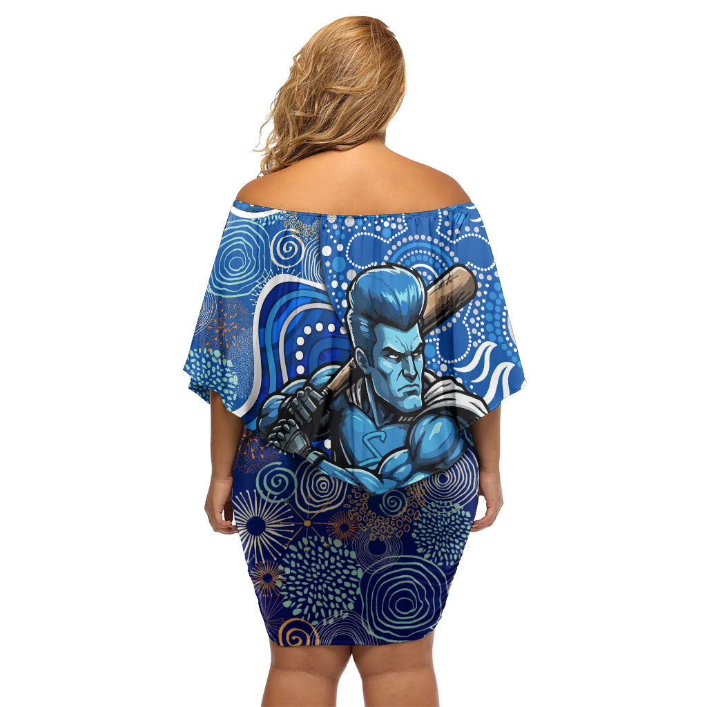 Adelaide Strikers Off Shoulder Short Dress Indigenous Dot Art Superhero Batter Tribal Pattern