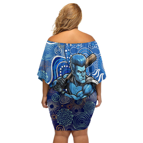 Adelaide Strikers Off Shoulder Short Dress Indigenous Dot Art Superhero Batter Tribal Pattern