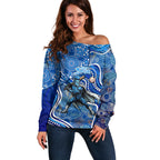 Adelaide Strikers Off Shoulder Sweater Indigenous Dot Art Superhero Batter Tribal Pattern