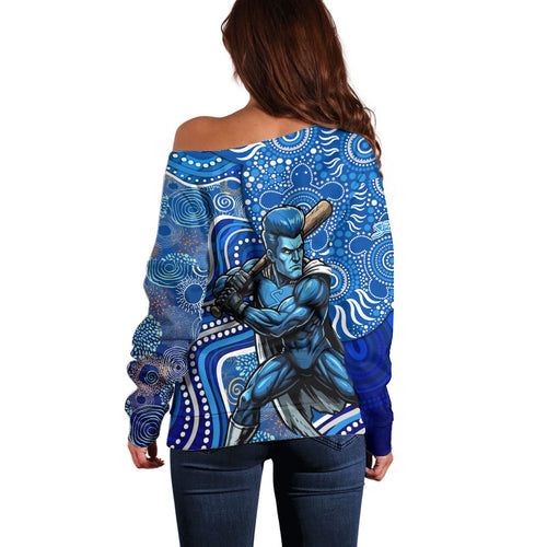 Adelaide Strikers Off Shoulder Sweater Indigenous Dot Art Superhero Batter Tribal Pattern