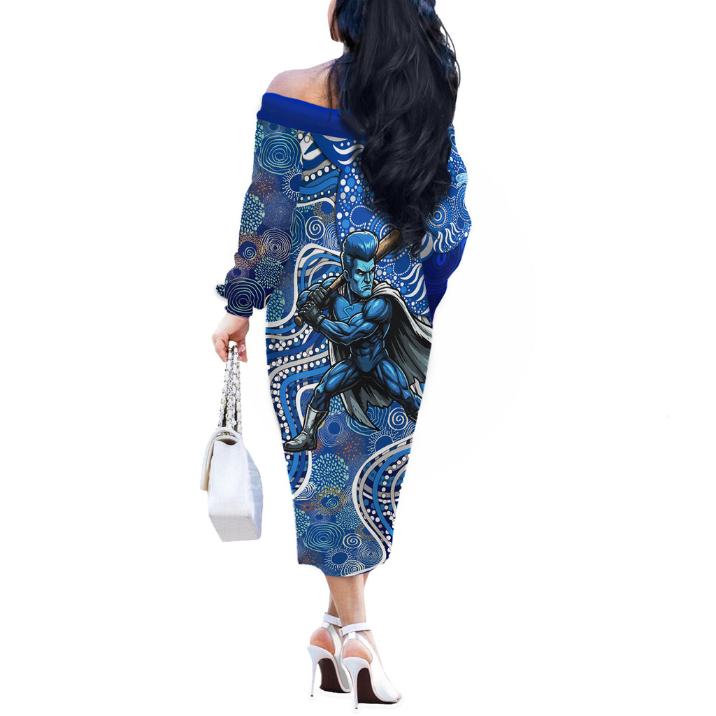 Adelaide Strikers Off The Shoulder Long Sleeve Dress Indigenous Dot Art Superhero Batter Tribal Pattern