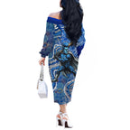 Adelaide Strikers Off The Shoulder Long Sleeve Dress Indigenous Dot Art Superhero Batter Tribal Pattern