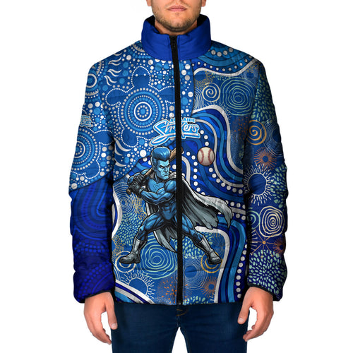 Adelaide Strikers Padded Jacket Indigenous Dot Art Superhero Batter Tribal Pattern