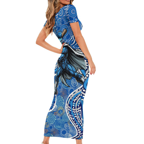 Adelaide Strikers Short Sleeve Bodycon Dress Indigenous Dot Art Superhero Batter Tribal Pattern