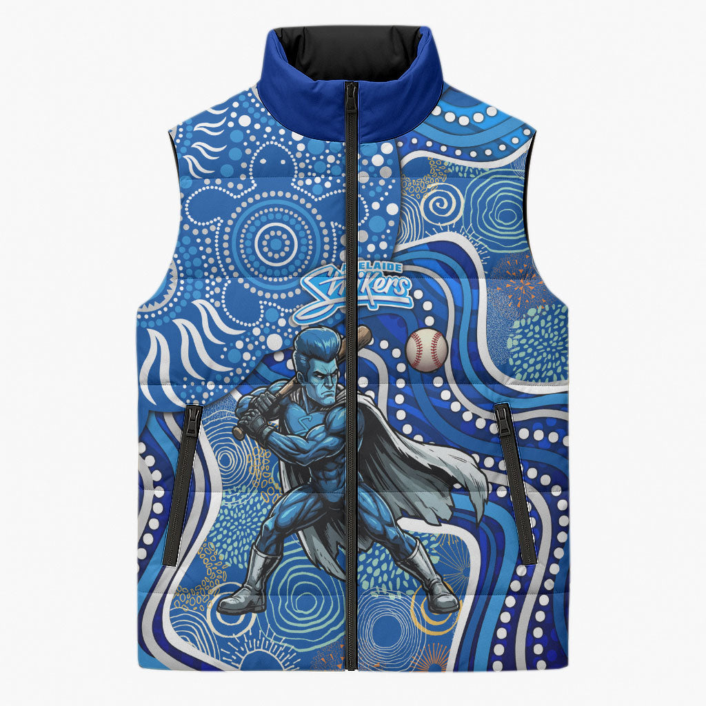 Adelaide Strikers Sleeveless Puffer Jacket Indigenous Dot Art Superhero Batter Tribal Pattern