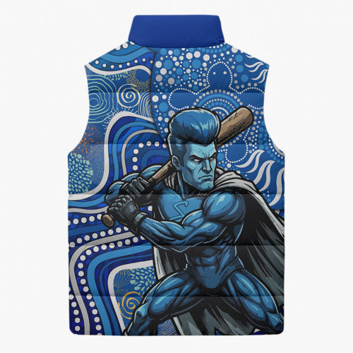 Adelaide Strikers Sleeveless Puffer Jacket Indigenous Dot Art Superhero Batter Tribal Pattern
