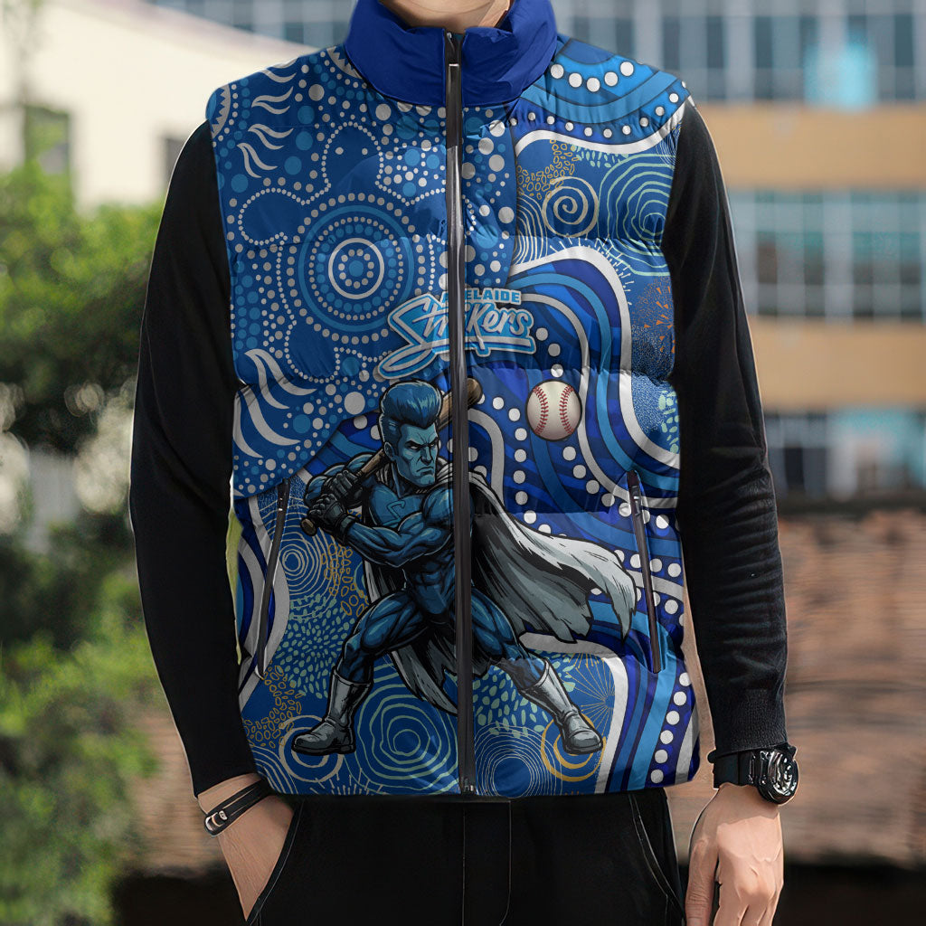 Adelaide Strikers Sleeveless Puffer Jacket Indigenous Dot Art Superhero Batter Tribal Pattern