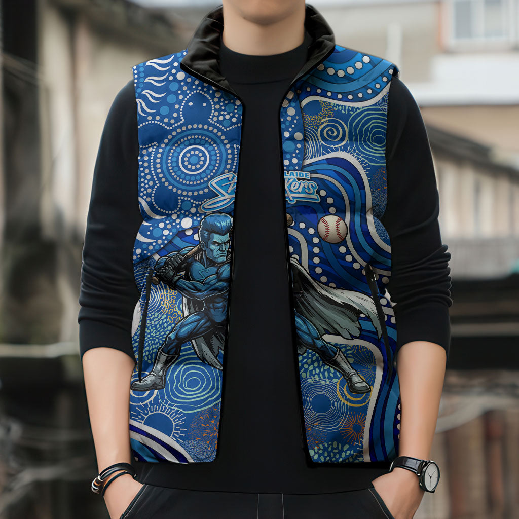 Adelaide Strikers Sleeveless Puffer Jacket Indigenous Dot Art Superhero Batter Tribal Pattern