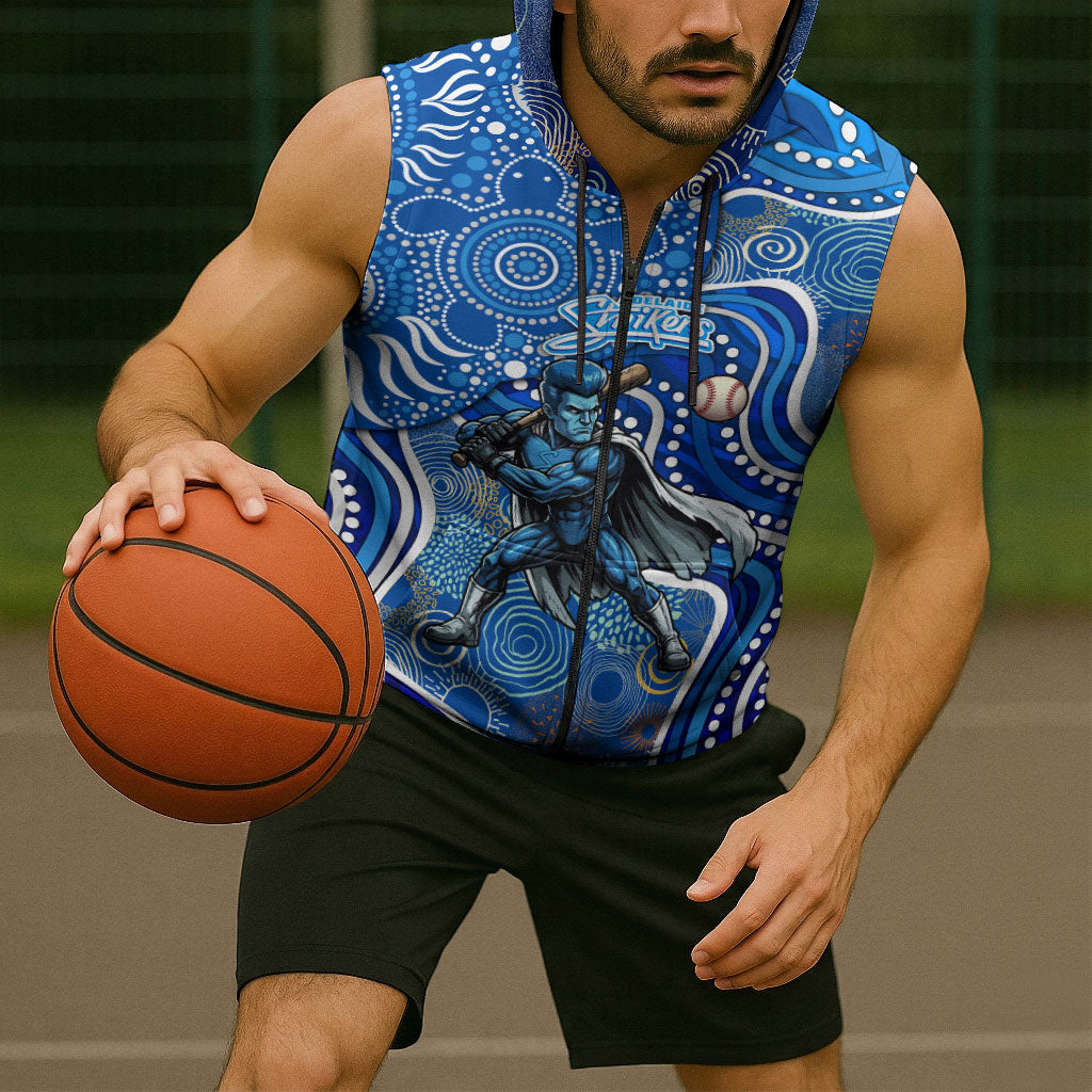 Adelaide Strikers Sleeveless Zip Hoodie Indigenous Dot Art Superhero Batter Tribal Pattern