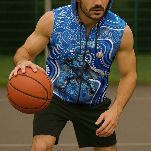 Adelaide Strikers Sleeveless Zip Hoodie Indigenous Dot Art Superhero Batter Tribal Pattern