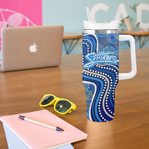 Adelaide Strikers Tumbler With Handle Indigenous Dot Art Superhero Batter Tribal Pattern