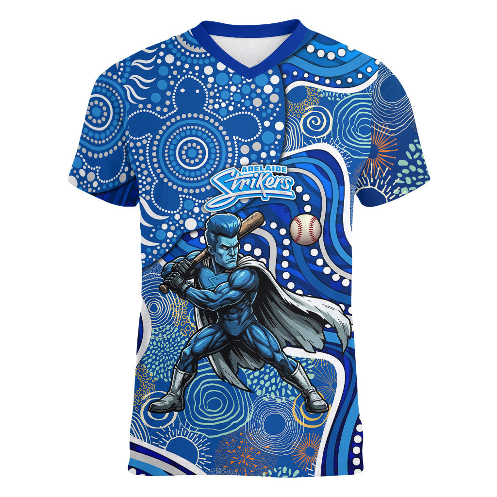 Adelaide Strikers Women V-Neck T-Shirt Indigenous Dot Art Superhero Batter Tribal Pattern