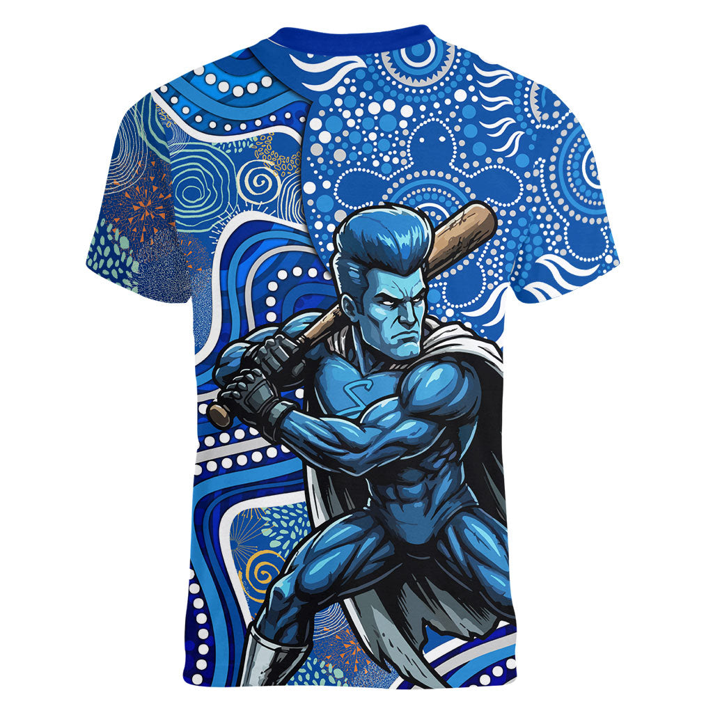 Adelaide Strikers Women V-Neck T-Shirt Indigenous Dot Art Superhero Batter Tribal Pattern
