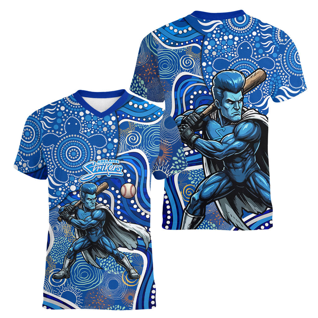 Adelaide Strikers Women V-Neck T-Shirt Indigenous Dot Art Superhero Batter Tribal Pattern