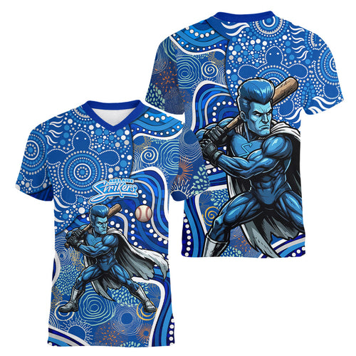 Adelaide Strikers Women V-Neck T-Shirt Indigenous Dot Art Superhero Batter Tribal Pattern