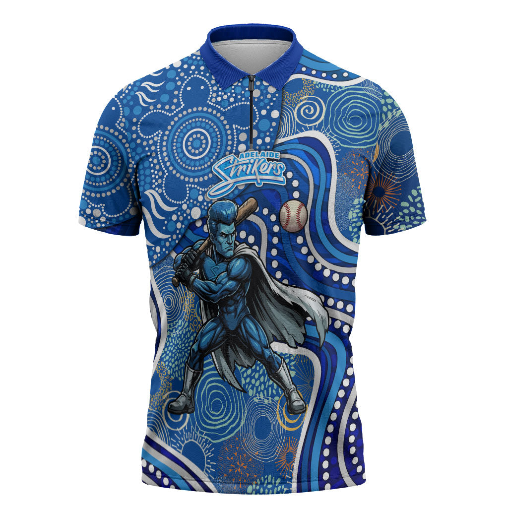 Adelaide Strikers Zipper Polo Shirt Indigenous Dot Art Superhero Batter Tribal Pattern