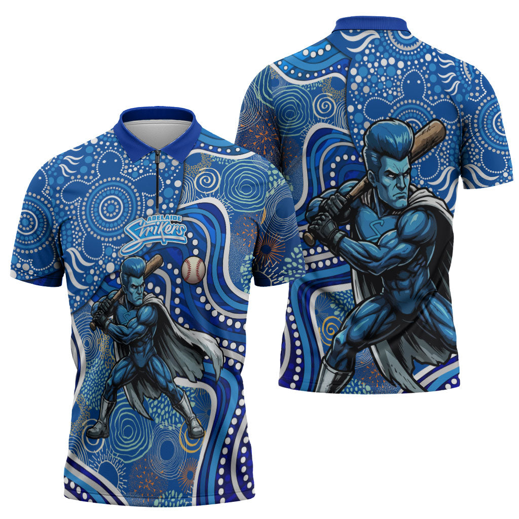 Adelaide Strikers Zipper Polo Shirt Indigenous Dot Art Superhero Batter Tribal Pattern
