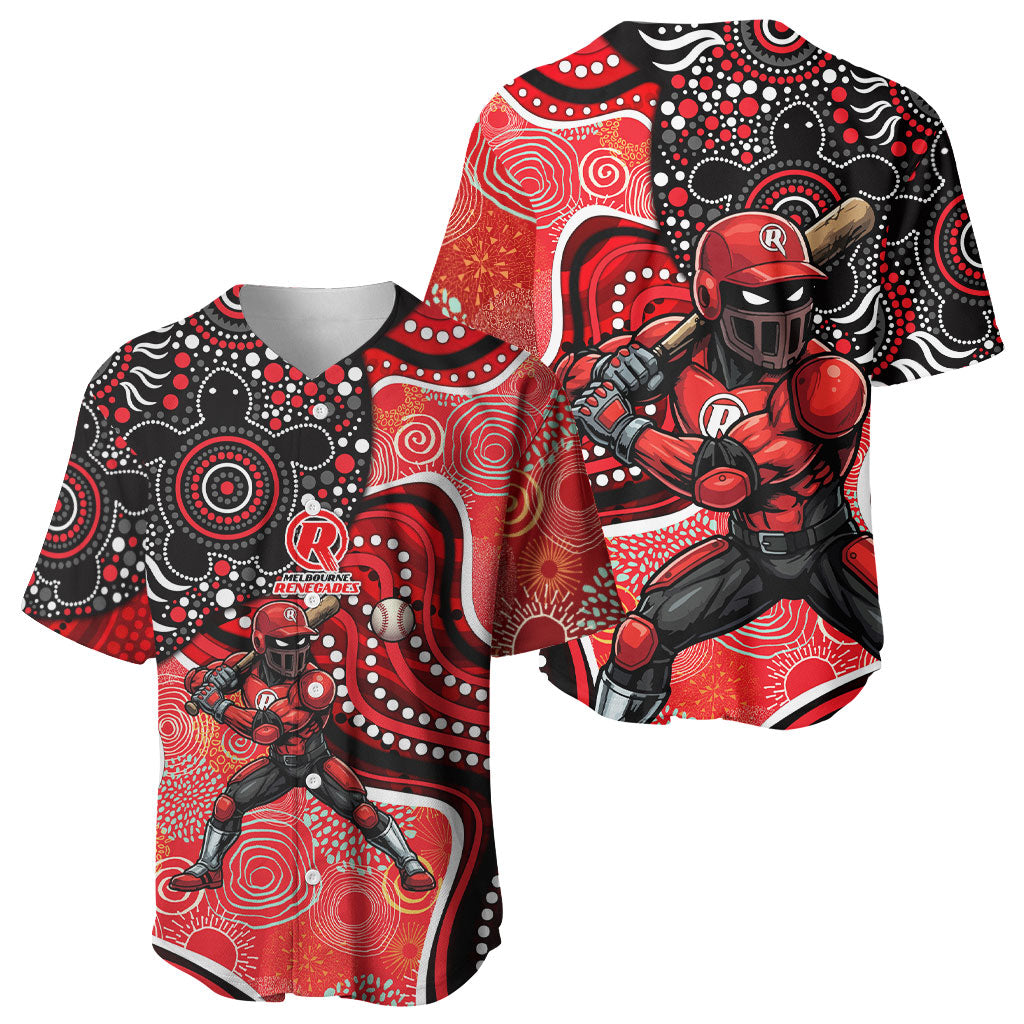 Melbourne Renegades Baseball Jersey Indigenous Dot Art Superhero Batter Tribal Pattern
