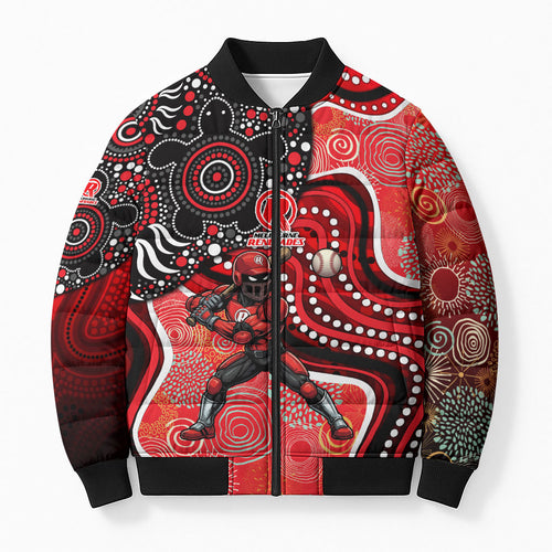 Melbourne Renegades Bomber Puffer Jacket Indigenous Dot Art Superhero Batter Tribal Pattern