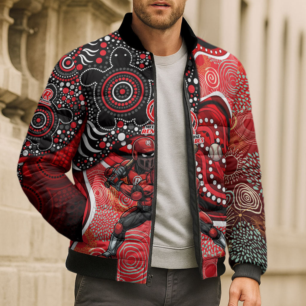 Melbourne Renegades Bomber Puffer Jacket Indigenous Dot Art Superhero Batter Tribal Pattern