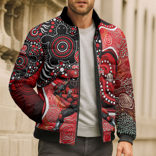 Melbourne Renegades Bomber Puffer Jacket Indigenous Dot Art Superhero Batter Tribal Pattern